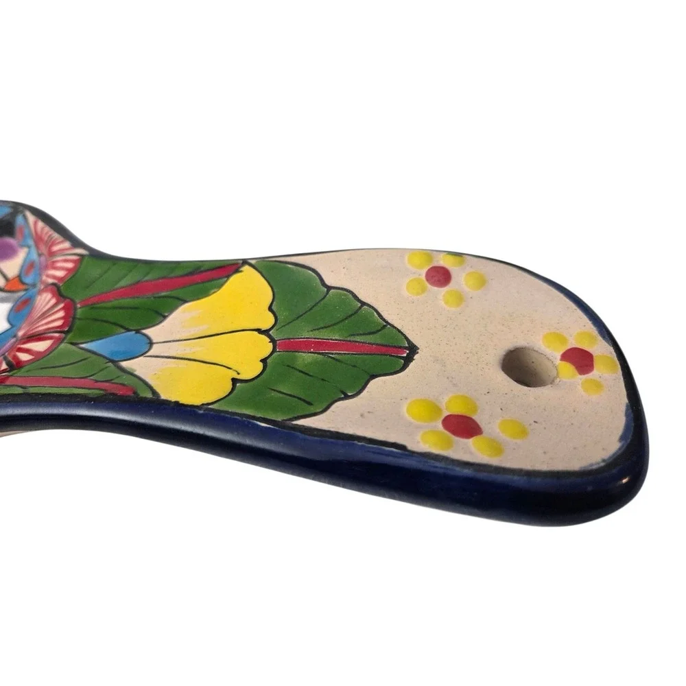 Large Talavera Spoon Rest Hand Painted Ulises DAY of the Dead Art Pottery Mexico